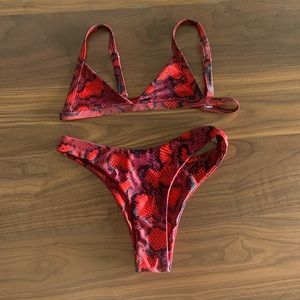 Red Snakeskin Bikini Set